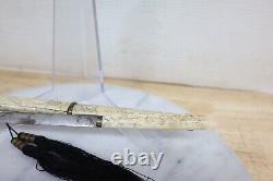 Rare Antique Small Japanese 10-1/2 Sword / Knife With Engraved Bone Handle Sheath