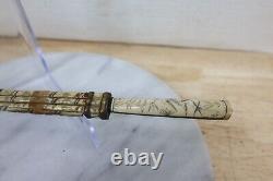 Rare Antique Small Japanese 11-1/2 Sword Knife With Engraved Bone Handle Sheath