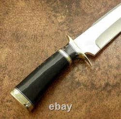 Rare Custom Hand Made D2 Steel Bowie Hunting Knife Brass Guard Bull Horn Handle