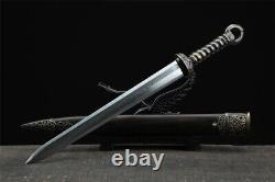 Rare Jian Sword Sharp Damascus Steel Blade Copper Handle Ebony Sheath Dagger