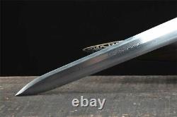 Rare Jian Sword Sharp Damascus Steel Blade Copper Handle Ebony Sheath Dagger
