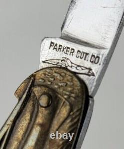 Rare Vtg Parker Cut Co Pocket Knife Figural Indian & Bow Handle Surgical Steel