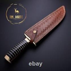 Rare find Handcrafted damascus Hunting knife with brass and horn handle