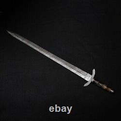 Real Norman Combat Sword Damascus Steel With Bone And Brass Pakkawood Handle