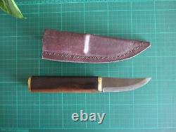 Roselli wootz blade custom sheath knife, ebony handle with brass fittings