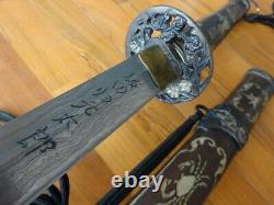 S015 -Japan Tachi Damascus Blade Samurai Katana Sword Brass Handle Scabbard