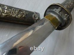 S076 Vintage Tanto Japan Warrior Dagger Sword Wakizashi Brass Handle Scabbard