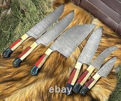 SHARD BLADE Hand Forged Damascus Steel Hunting Chef Kitchen Knife Set With Sheath