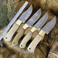 SHARDBLADE Lot OF 4 Custom Hand Forged Damascus Steel Hunting Bushcraft Knife