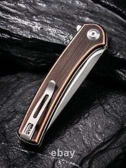 Satin Steel Blade Brass Rubbed Handle Pocket Folding Knife Wood Box Set VP80