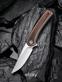 Satin Steel Blade Brass Rubbed Handle Pocket Folding Knife Wood Box Set VP80