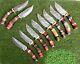 Set of 20 8 Damascus Steel Knife Set, Stag Horn Handle, Free Leather Sheath