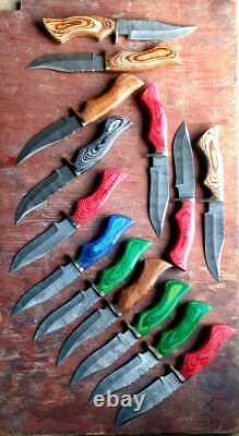 Set of 20 Handmade 10 Damascus Steel Knife, Wood Handle, free Leather Sheath
