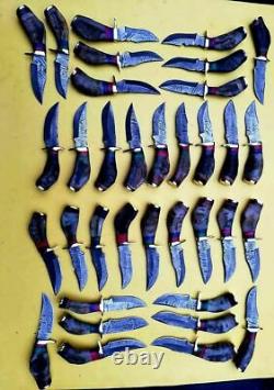 Set of 35 Handmade Damascus Steel 6 Knife Set Sheep Horn Handle, Free Sheath