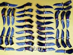 Set of 35 Handmade Damascus Steel 6 Knife Set Sheep Horn Handle, Free Sheath