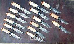 Set of 40 8 Knife Set Handmade Damascus Steel, Wood with Brass Guard Handle