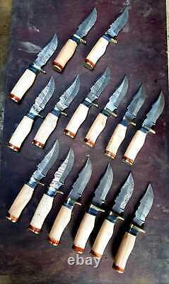 Set of 40 8 Knife Set Handmade Damascus Steel, Wood with Brass Guard Handle