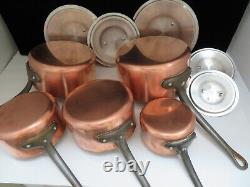Set of 5 Lecellier French Lidded Copper Pot/Stainless Steel Lined/Brass Handle