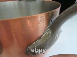 Set of 5 Lecellier French Lidded Copper Pot/Stainless Steel Lined/Brass Handle