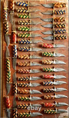 Set of 50, DAMASCUS 6 Knives, Wood Handle With Brass Guard, Beautiful Knife Set