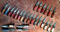 Set of 50 Handmade 6 Damascus Steel Knives, Bone Wood Handle with Brass Guard