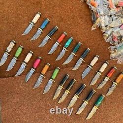 Set of 50, Handmade 6 Damascus Steel Knives, Wood Handle with Brass Guard