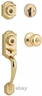 Single Cylinder Polished Brass Handle Door Knob Set Lock Lockset Deadbolt