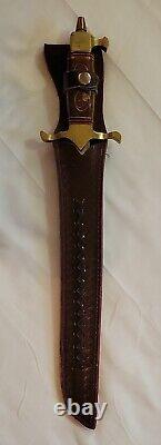 Small Damascus Sword With Brass Inlay Handle and Leather Sheath Pakistan