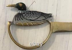 Solid Brass withGold Overlay Sword Letter Opener Duck Handle Vintage Made in 1910