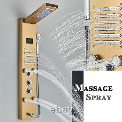 Stainless Steel Gold LED Rain Shower Panel Tower Massage Shower Faucet System