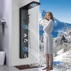 Stainless Steel LED Shower Panel Tower Rain Waterfall Massage Faucet System Set