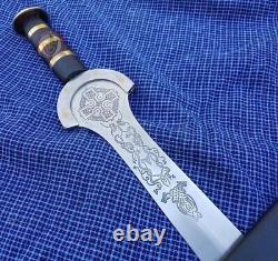Steel Celtic Viking Style Leaf Blade Short Sword with Leather and Brass Handle