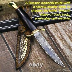 Straight Fixed Blade Knife Knives Damascus Ebony Brass Handle Outdoor Tactical