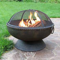 Sunnydaze 30 Fire Pit with Copper Finish Firebowl with Handles and Spark Screen
