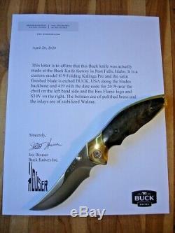 Superb Buck 419 Kalinga Knife Brass Frame Bos S30v Blade Walnut Wood Handles USA