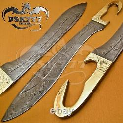 Sword Custom Handmade Damascussteel Hunting Kopis Sword Handle Brass Work Of Art