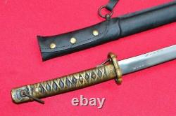 Sword Samurai Katana Japanese Vintage Brass Handle Handmade With Sheath Leather