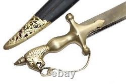 Sword Steel Blade Hand Engraved Brass Handle Black Leather Sheath 35 inch