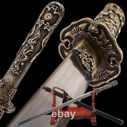 Tang Dao Brass Dragon Handle Folded Steel Blade Sword Chinese Dao Broadsword