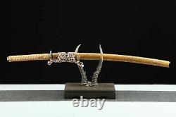 Traditional Japanese Samurai Sword High Qulaity Clay Tempered Katana Brass Tsuba