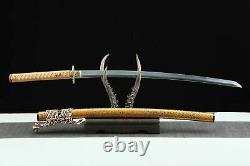 Traditional Japanese Samurai Sword High Qulaity Clay Tempered Katana Brass Tsuba