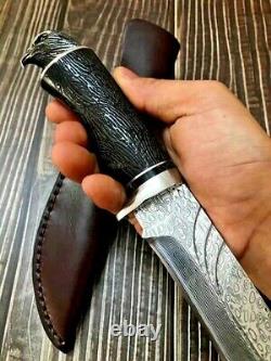 Trailing Point Knife Hunting Combat Tactical Brass Handle VG10 Damascus Steel 6