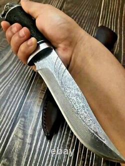Trailing Point Knife Hunting Combat Tactical Brass Handle VG10 Damascus Steel 6