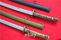Two Japanese NCO Sword Samurai Katana Brass Handle Sign Blade Steel Sheath