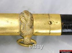 USN Navy Officer Sword Issue Handle Leather Scabbard Gilt Brass 1852 Vintage L1Z