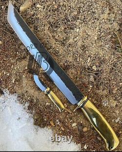 Ubr Custom Handmade High Carbon Steel Hunting Machette Sword With Brass Handle