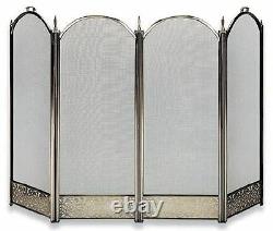 Uniflame 4 Fold Antique Brass Fireplace Screen With Decorative Filigree 52W