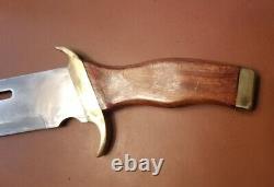 VINTAGE Fixed Blade Wooden/Brass Handle Bowie Knife withSheath HUGE 16.5