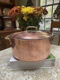 VTG Copper and SS 6 quart Stockpot Lidded withbrass handles French provenance
