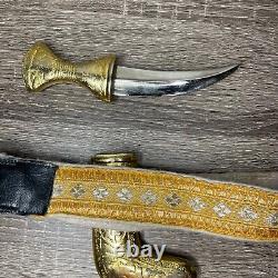 VTG Jambia Dagger Curved Blade Cast Brass Sheath Handle W Small Belt Decorative